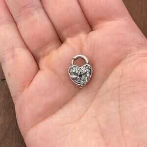 Vintage Walter Lampl 925 Sterling Silver Repousse Heart Padlock Pendant Charm